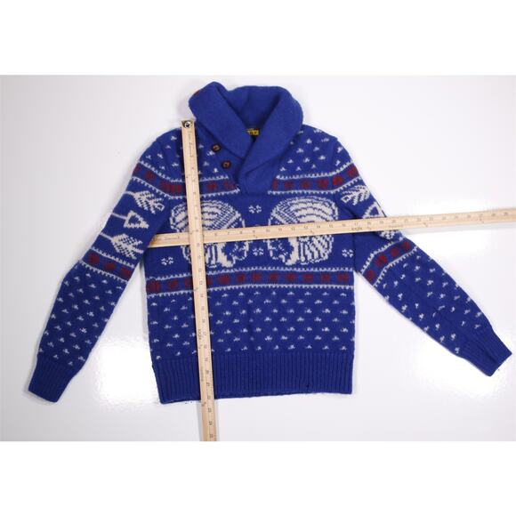 Ralph Lauren Rugby Blue Indian Head Shawl Wool Heavy Thick Sweater XS - Picture 3 of 8